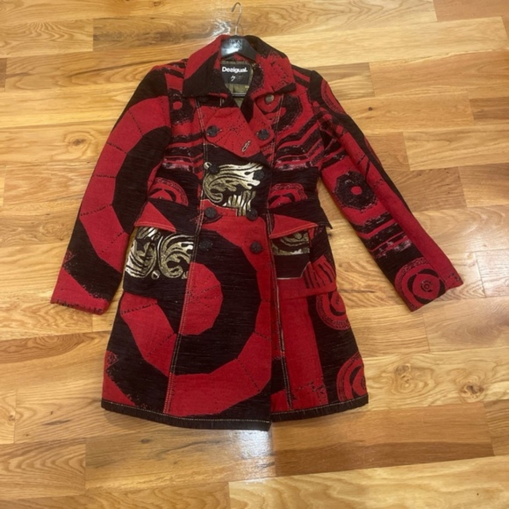 Desigual Art To Wear Double Breasted Coat Size 44/ US 10 Made In Marocco